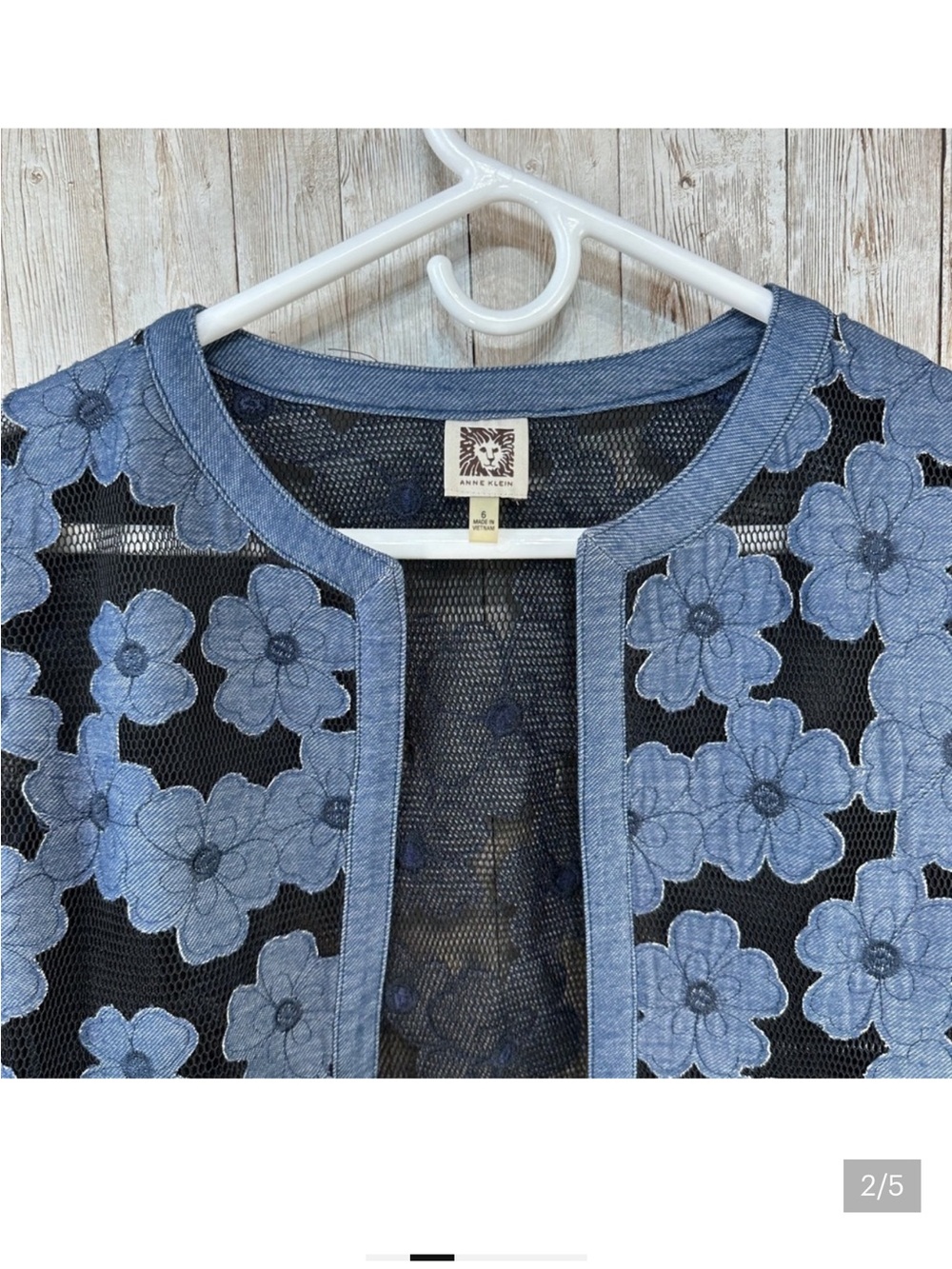 Anne Klein floral Black mesh chambray Jacket size 6 - Picture 2 of 12